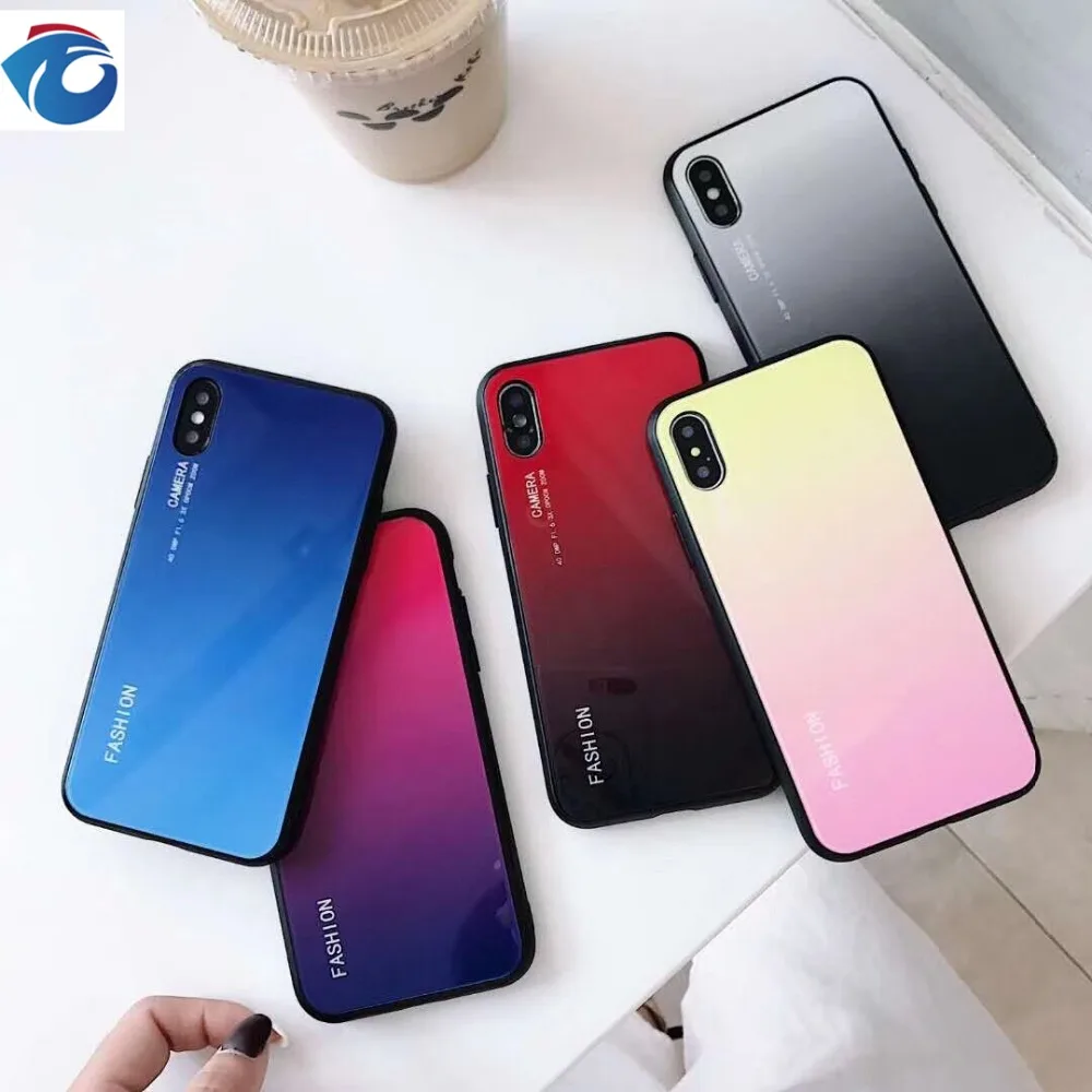 HUANQING Luxury Gradient Glass Phone Case For iPhone 8 6 Plus Phone Cover for Apple iPhone 7 6s Plus X XS XS MAX XR Protection Phone case6