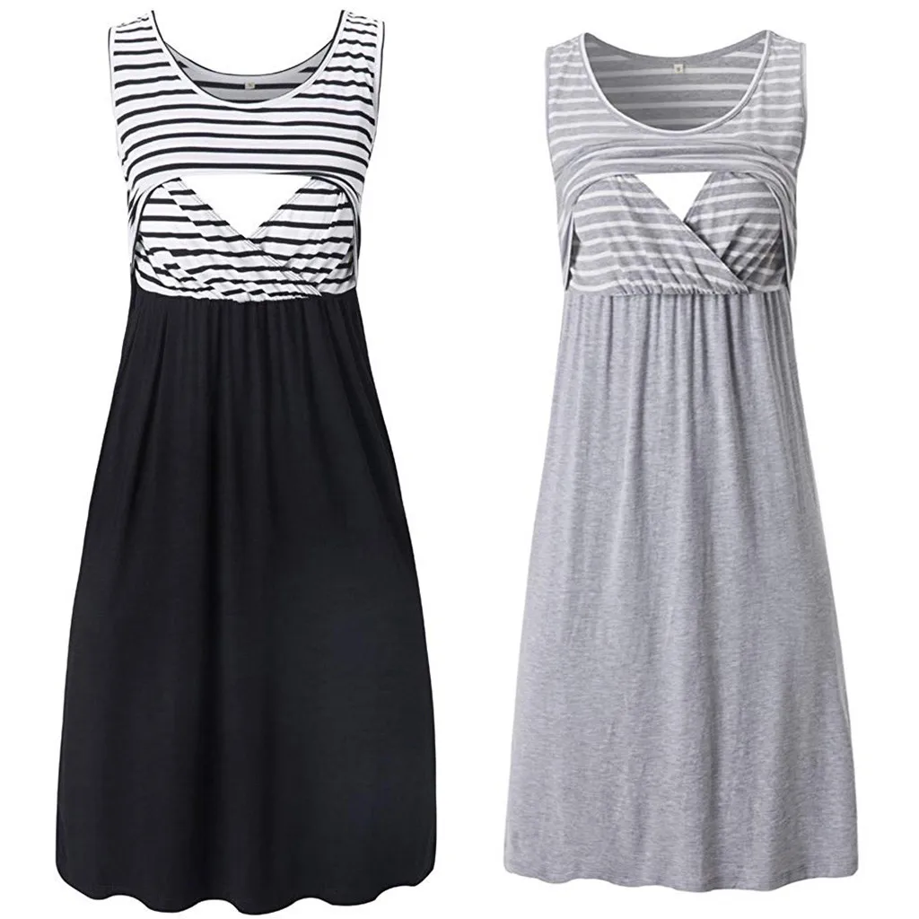 

Women Maternity pregnancy clothes dress Nursing Stripe Tunic Breastfeeding Summer Maternity Dress MM624
