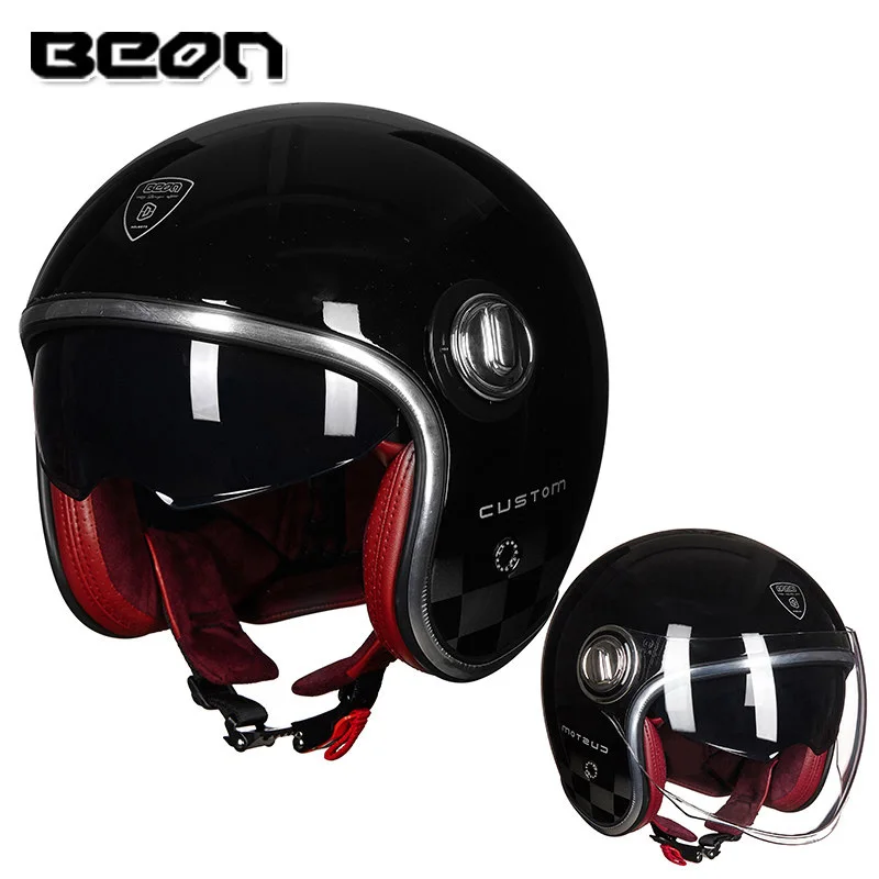 BEON Официальный магазин мотоциклетный шлем винтажный Мото шлем с открытым лицом Capacete E-Biker Ретро скутер шлем двойной козырек - Цвет: 10