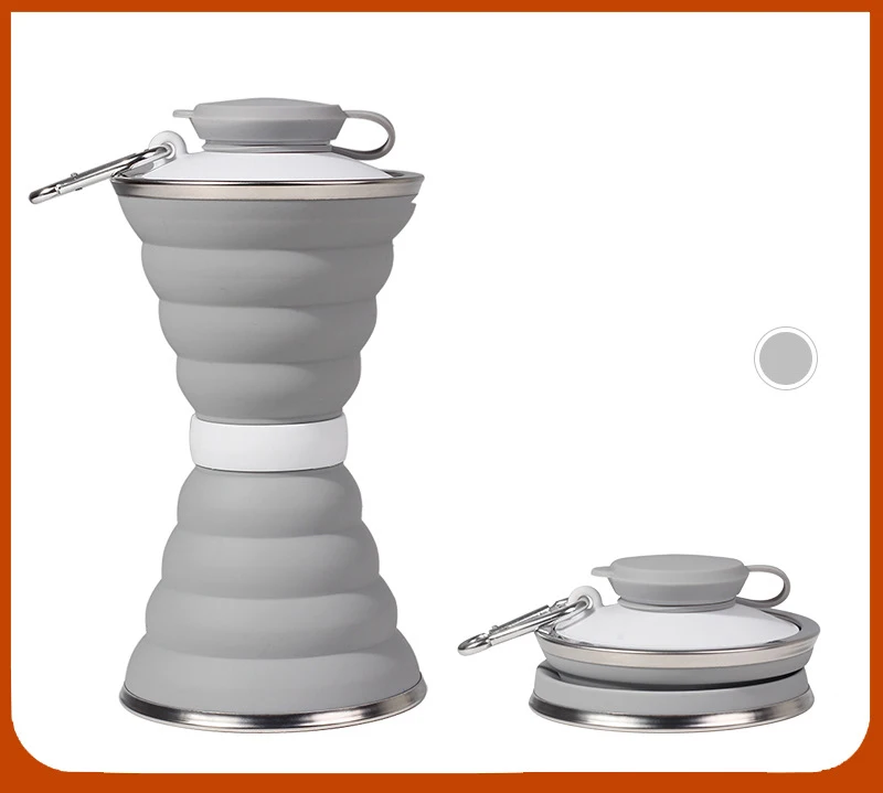 Силиконовая складная чашка портативная большая емкость уличная чашка может быть заполнена кипящей водой многофункциональная компрессионная чашка - Цвет: gray