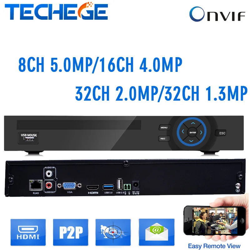 Onvif 8CH 5MP/16CH 4MP/32CH 2MP/32CH 1.3MP CCTV NVR for IP camera Web CCTV system