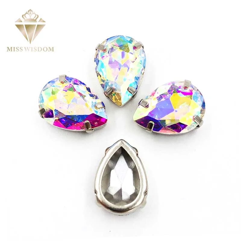 

10X14mm/13X18mm AB Color teardrop Copper claws hollow thick bottom high quality glass crystal Sew on rhinestones DIY accessories