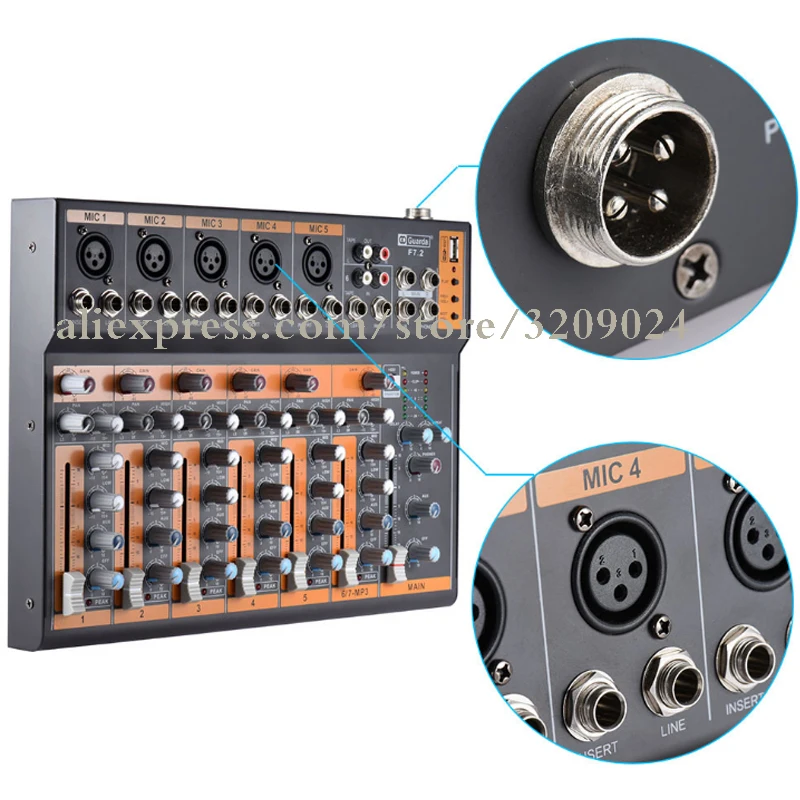 Профессиональный миксер 7 каналов USB phantom power family K song live stage equipment OEM|phantom power|usb powerpower