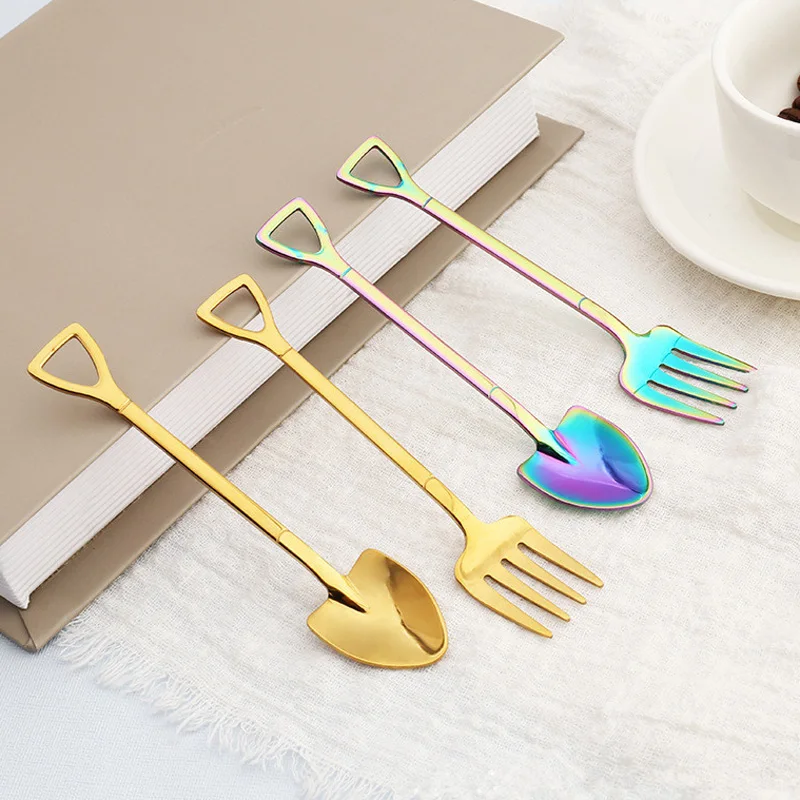 

200pcs/lot Stainless Steel Tea Spoon Shovel Shape Design Coffee Ice Cream Soup Teaspoons Long Handle Spoons for Kids