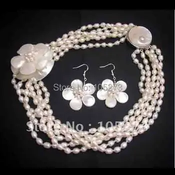 

NECKLACE EARRINGS WITH PEARL MOP SHELL WIRED FLOWER