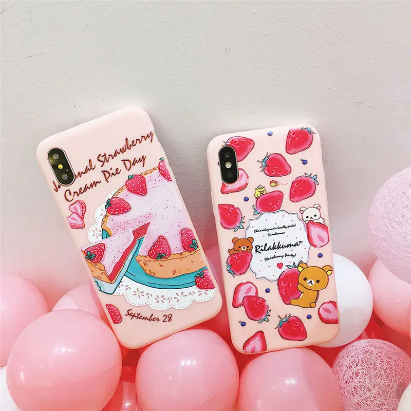 Rilakkuma Strawberry cake Phone Bags Cases For iPhone X XS XR XS MAX Soft Silicone Stitch Phone Back Case Cover for 6 6Plus 7 8