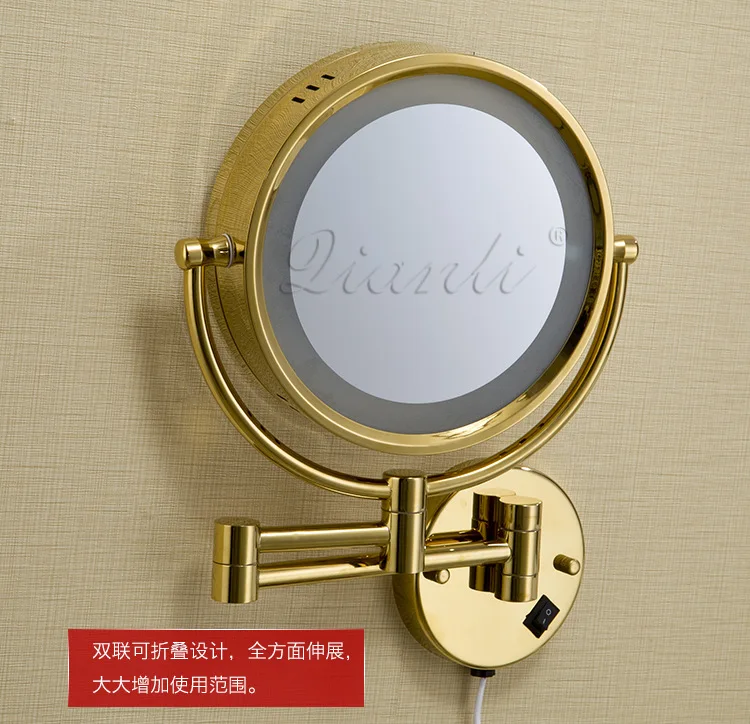 8 дюймов золото медь красивые зеркала Ванная комната роскошные зеркала для ванной Двусторонняя Увеличение Настенный Складной Телескопический м