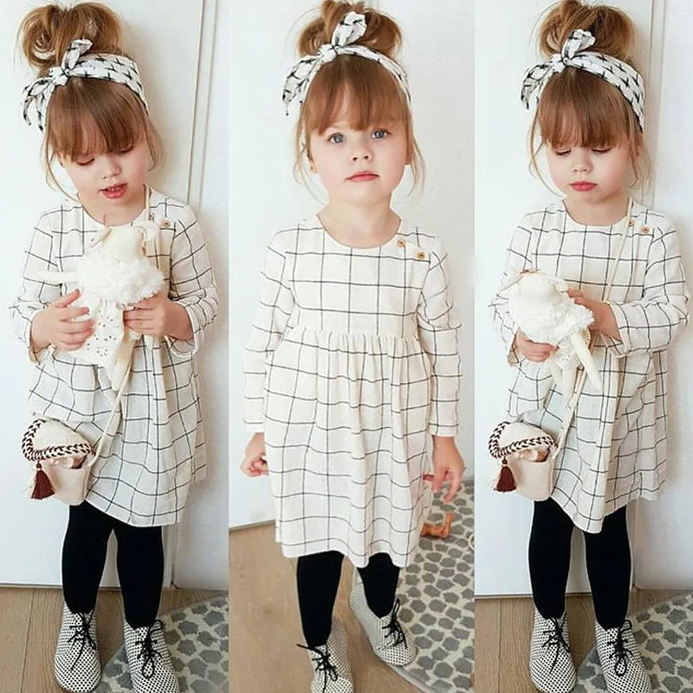 

Toddler Kids Clothes Set Baby Girl Plaid Dress Princess Party Casual Dress Headband 2Pcs Infant Girl Autumn Long Sleeve Clothes