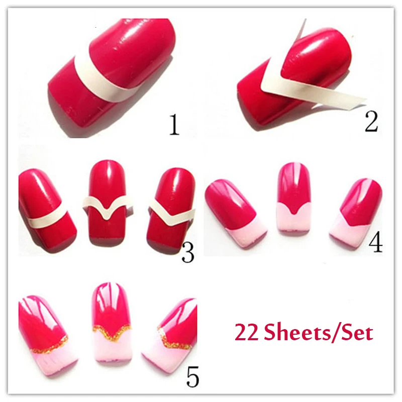 22 Sheets/Set French Manicure Nail Art Tips Guide Stickers Strip Nail Art Form Fringe