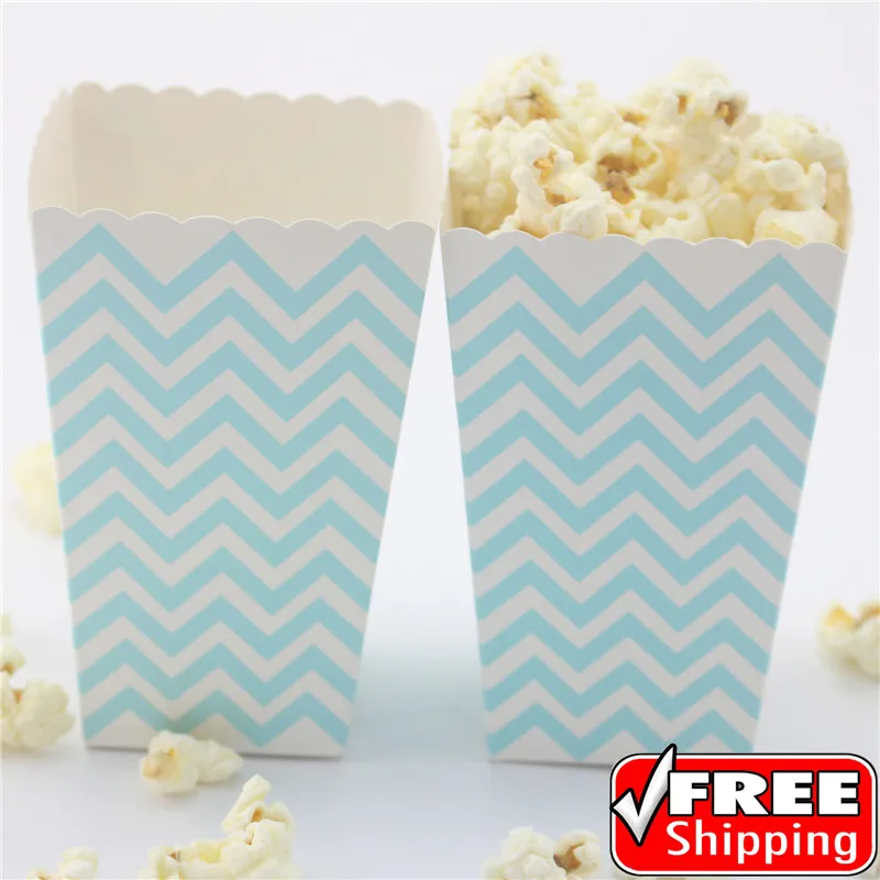 

36pcs Light Blue Chevron Baby Shower Popcorn Boxes-Kids Birthday Party-Mini DIY Favor Gift Candy Snack Paper Treat Boxes,Buckets