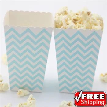 

36pcs Light Blue Chevron Baby Shower Popcorn Boxes-Kids Birthday Party-Mini DIY Favor Gift Candy Snack Paper Treat Boxes,Buckets