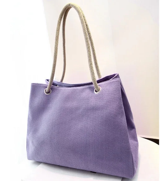 Fashion Women Linen Handbag Large Shopping Tote Holiday Big Basket Bags Summer Beach Bag Woven Beach Shoulder Bag JXY550 Purple