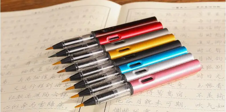 Горячая Распродажа, современный дизайн алюминия, тип, мягкая ручка, 8 цветов на выбор, портативная новая ручка для каллиграфии, кисточки для письма, 2 шт