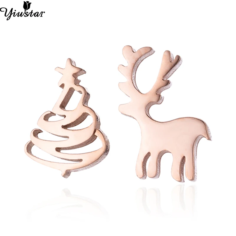 

Yiustar Christmas Earrings Little Tree Deer Stud Earrings for Kids Cute Stainless Steel Asymmetric Animal Earing Elk Pendientes