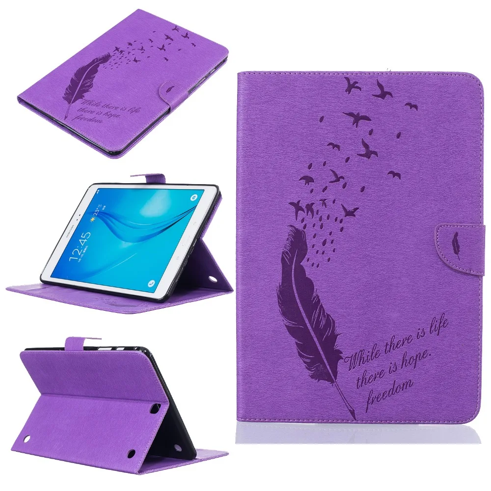 New Design 2016 Book Style Flip Emboss Feather PU Leather Case Tablet