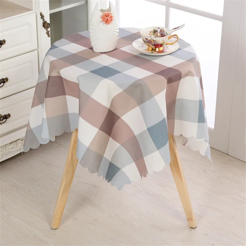 2M Round Table Cover Pink Plaid Table Cloth Decorative Elegant Coffee