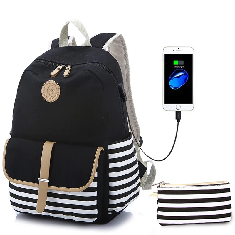 Школьная сумка DIOMO, тканевый рюкзак в полоску, школьные сумки, стильный школьный рюкзак для девочек, дорожные сумки, usb-порт для зарядки