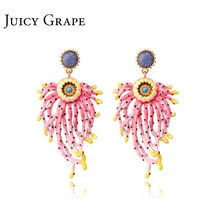 Сочные виноградные эмалированные хризантемы Синие стразы серьги преувеличенная атмосфера s925 Серебряные серьги-гвоздики женственные серьги