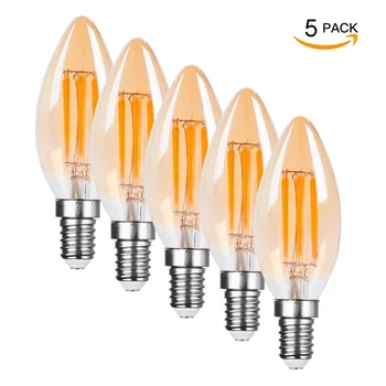 

E14 C35 4W LEDCandle Lightbulb Edison Small Screw SES LED Filament Bulb 2200K Warm White Amber Clear Non Dimmable No Strobe 220V
