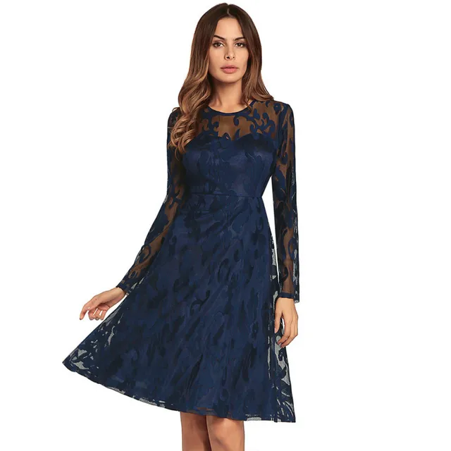 Autumn New Listing Round Neck Long Sleeves Sexy Dress Women Summer The Explosion 2018 Lace European Fashion Dress Sale Favourite