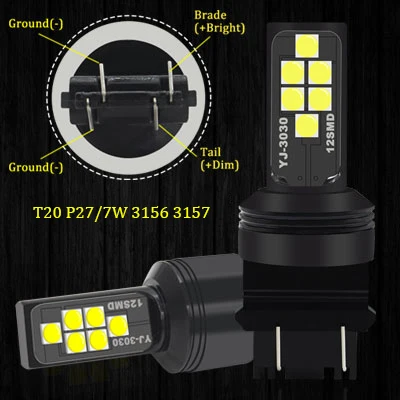 BMT лампочки для авто T20 LED W21/5W W21 5W 7443 W21W T25 P27/7W led лед габариты светодиоды светодиодные лампы для авто автосвет повторитель поворота сигнал авто желтый стоп сигнал для авто сигнал заднего хода дхо - Испускаемый цвет: T25 P27-7W 3156 3157