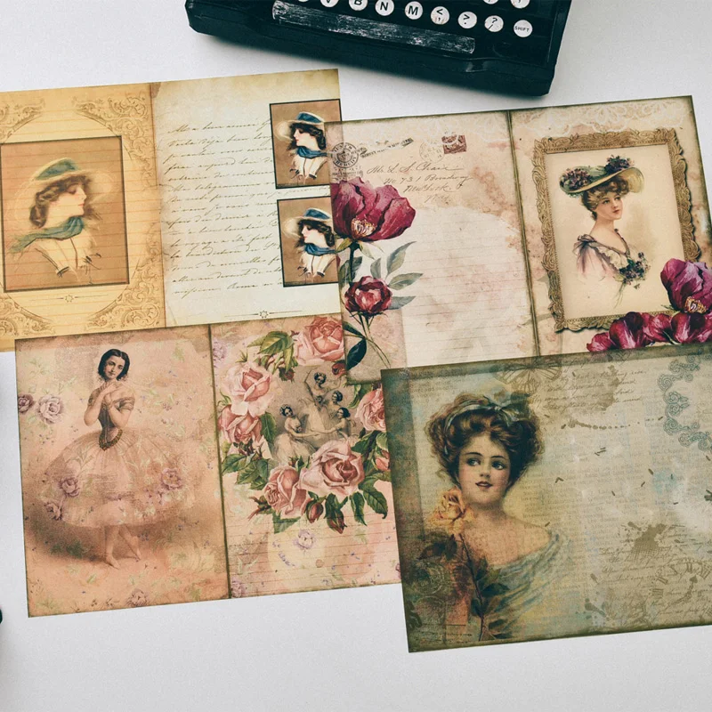 Vintage Elegant Lady Stickers Junk Journal Diary Planner Card Scrapbooking Material Decorative Background DIY Craft Supplies