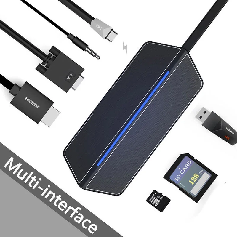 

7-in-1 USB Hub Multifunction USB-C Hub with Type-C 4K Video HD/VGA SD Card Reader Adapter USB 3.0 USB C Type C HUB