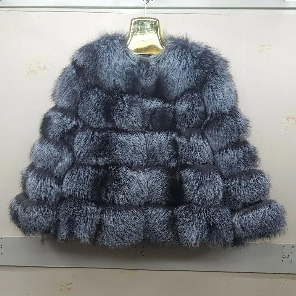 

New brand True natural silver fluffy fox fur striped vest jacket lady leather jacket or Silver fox coat
