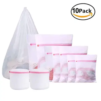 

YHYS Laundry Wash Bag, Delicates Bra and Lingerie Travel Laundry Mesh Drying Washing Bags with Zipper- 10 Pack (White)