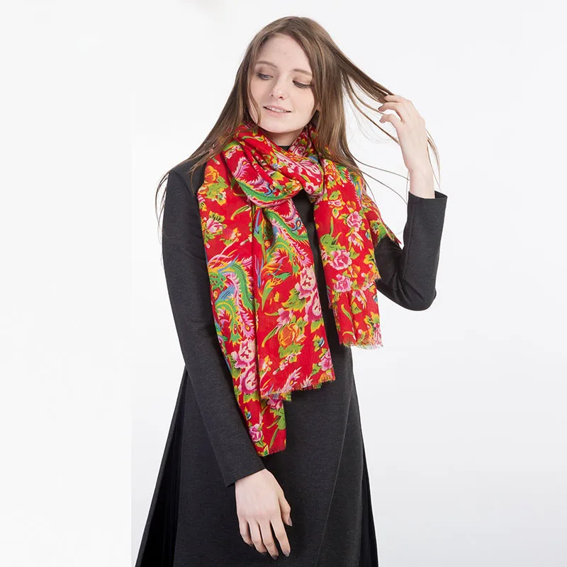 Fashion Scarf New Designer Women long Cotton Scarves Big Red Floral Shawl Muffler Lady Foulard