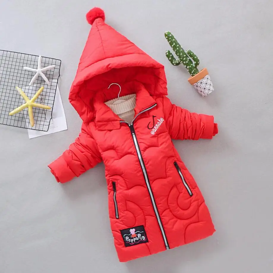 Пуховики для девочек теплая верхняя одежда плотные пальто ветрозащитные детские зимние куртки хлопковое Стеганое пальто с буквенным принтом - Цвет: red