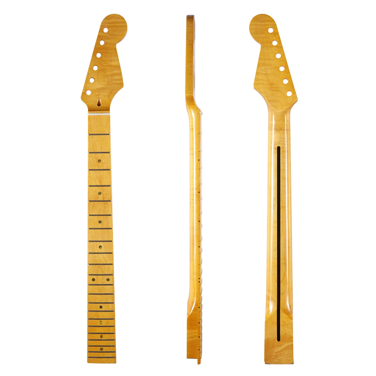 

High quality 22 Fret Glossy Canadian Tiger Flame Maple Strat Guitar Neck with Abalone Shell Inlay Bone Nut for Stratocaster