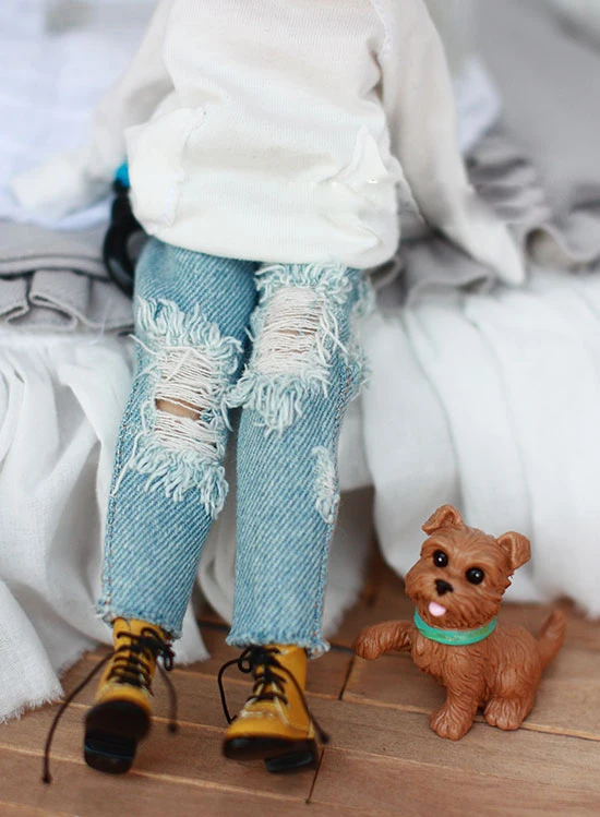 

Blyth doll pant ligth blue vintage hole jeans for Blyth Licca Azone-S doll size doll clothes accessories
