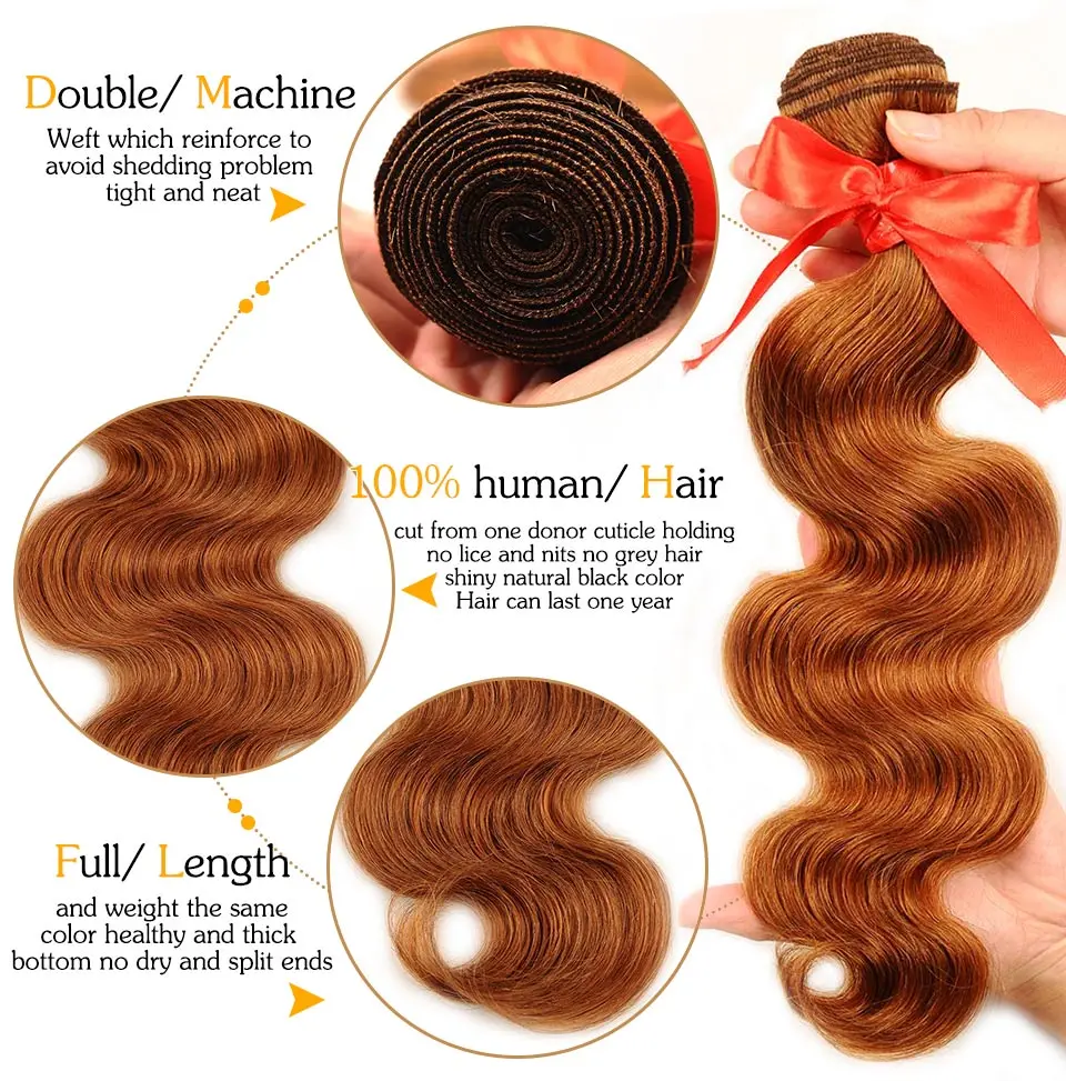 Pinshair за Цветной бразильского волны волос на теле Связки красно-коричневый 30 человеческих волос ткать 3 Связки 10- 26 дюймов Nonremy волос