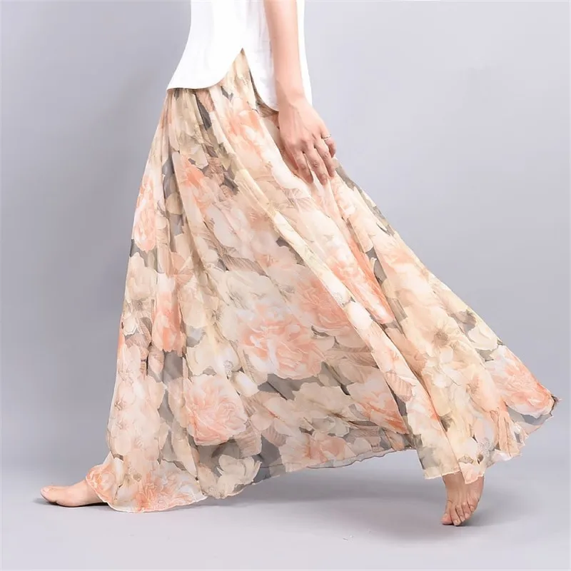 Сексуальная летняя женская элегантная длинная юбка с принтом, шифоновые пляжные Богемские юбки макси с завышенной талией, повседневные платья-пачки Harajuku - Цвет: Style One