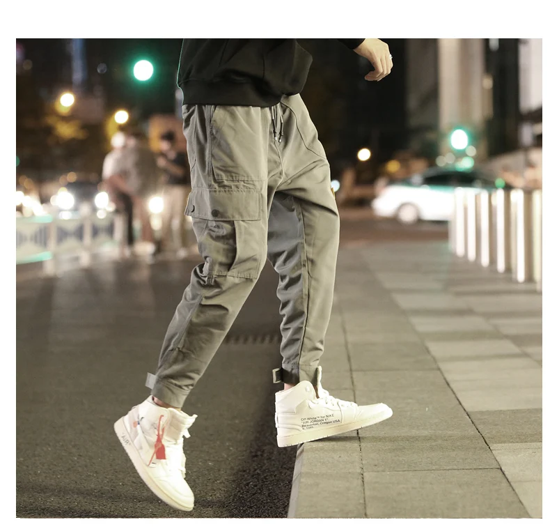 Весенне-осенние мужские брюки карго с несколькими карманами, штаны-шаровары с эластичной резинкой на талии в стиле хип-хоп, повседневные свободные мужские штаны для бега