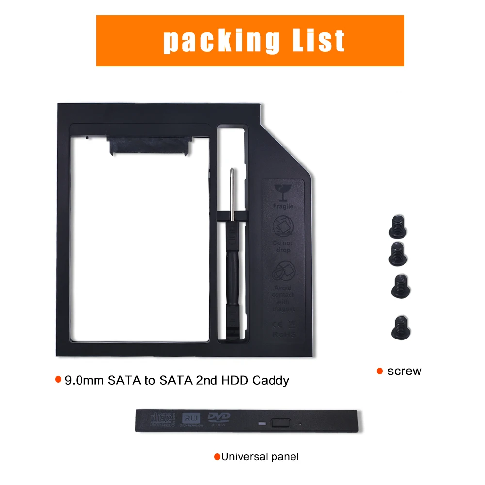 TISHRIC пластик 2nd HDD Caddy 9,5 мм SATA 3,0 Optibay коробка для жесткого диска корпус 2,5 SSD чехол DVD адаптер для ноутбука CD-ROM