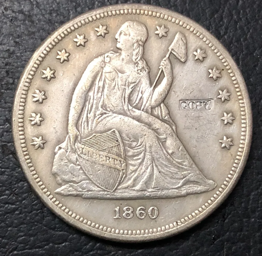 1860-O Соединенные Штаты сидение свобода доллар Посеребренная КОПИЯ монета | Дом и