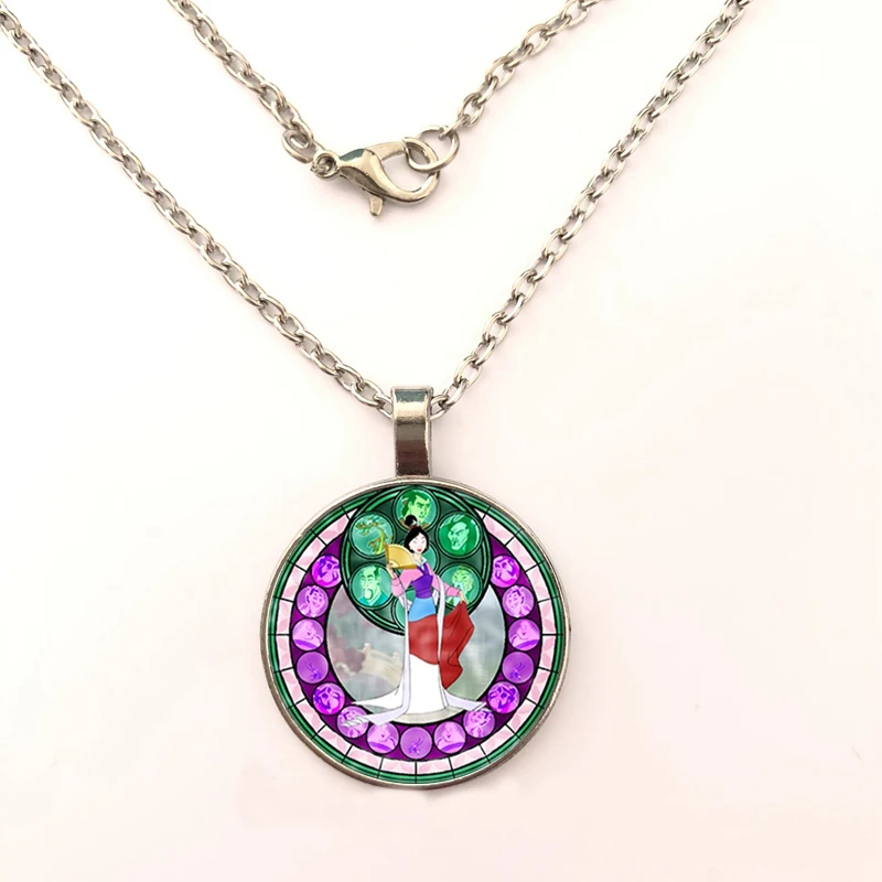 

New Fashion Kingdom Hearts Mulan Necklace Handmade Round Glass Cabochon Mulan Stained Necklace Art Photo Jewelry