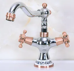 Polished Chrome Red Copper Brass Swivel Spout Double Cross Handles Kitchen/Bar Bathroom Sink Faucet Hot&Cold Mixer Tap anf901