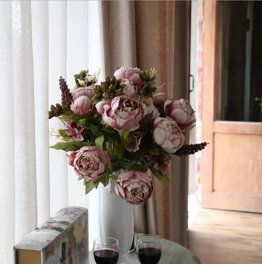 

Artificial Peony 8 Heads Silk Flower Bouquet Vintage Flowers For Decor Bridal Wedding Hotel Home Decoration