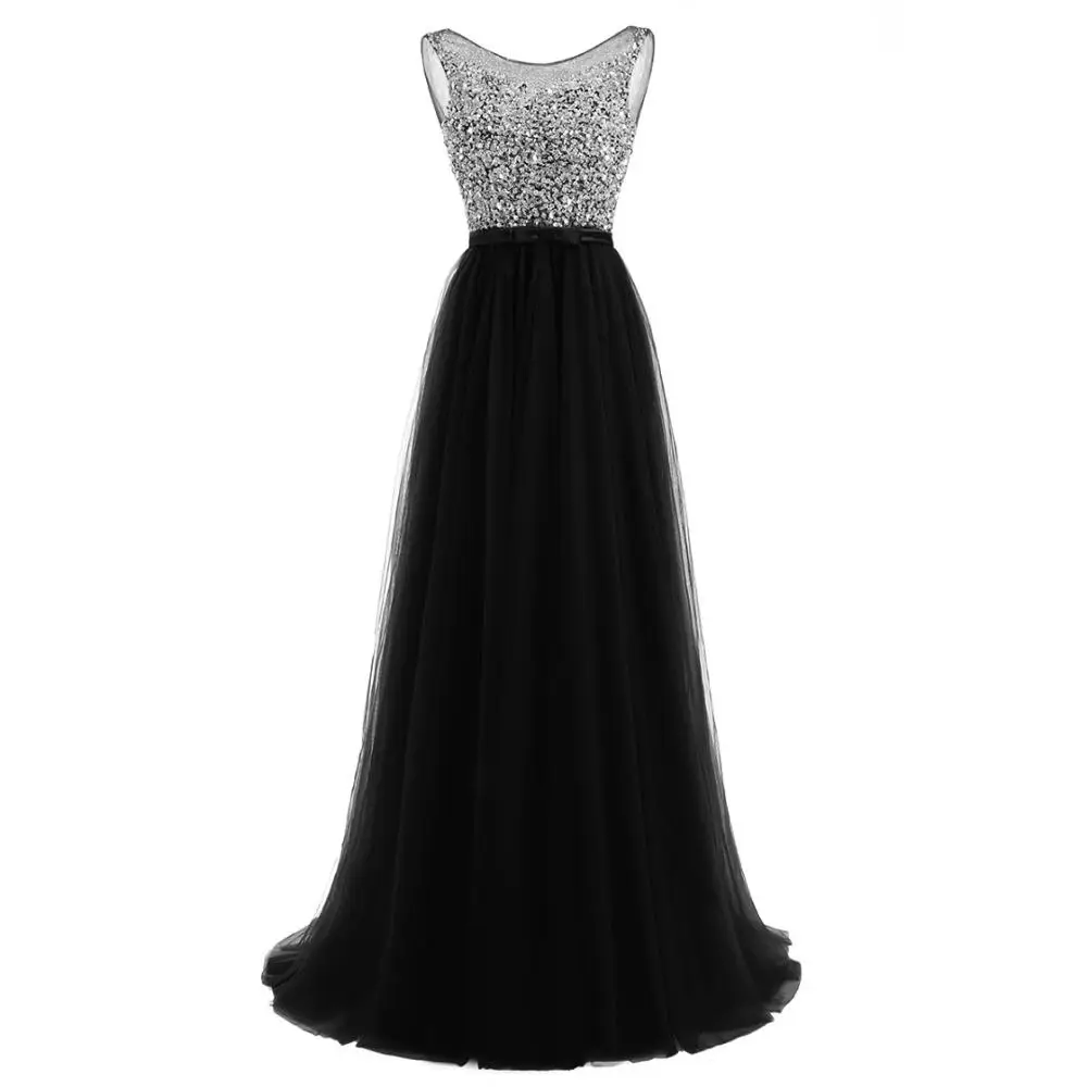 Вечернее платье длина до пола фатиновые праздничные платья Длинные официальные платья для выпускного вечера - Цвет: black
