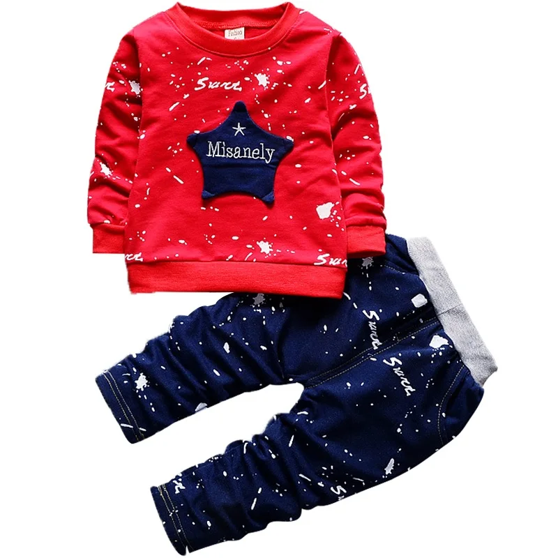 НОВЫЕ комплекты одежды для мальчиков весенне-осенние комплекты для маленьких детей хлопковые спортивные костюмы со звездами для мальчиков, детские костюмы футболка с длинным рукавом+ штаны - Цвет: red