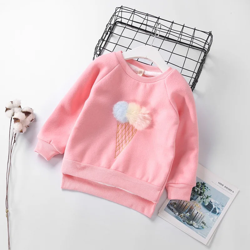 

Cute Ball Ice Cream Girls Sweatshirt Autumn Winter Thick Warm Kids Sweatshirts for Girl O-neck Long Sleeve Children Top Clothing