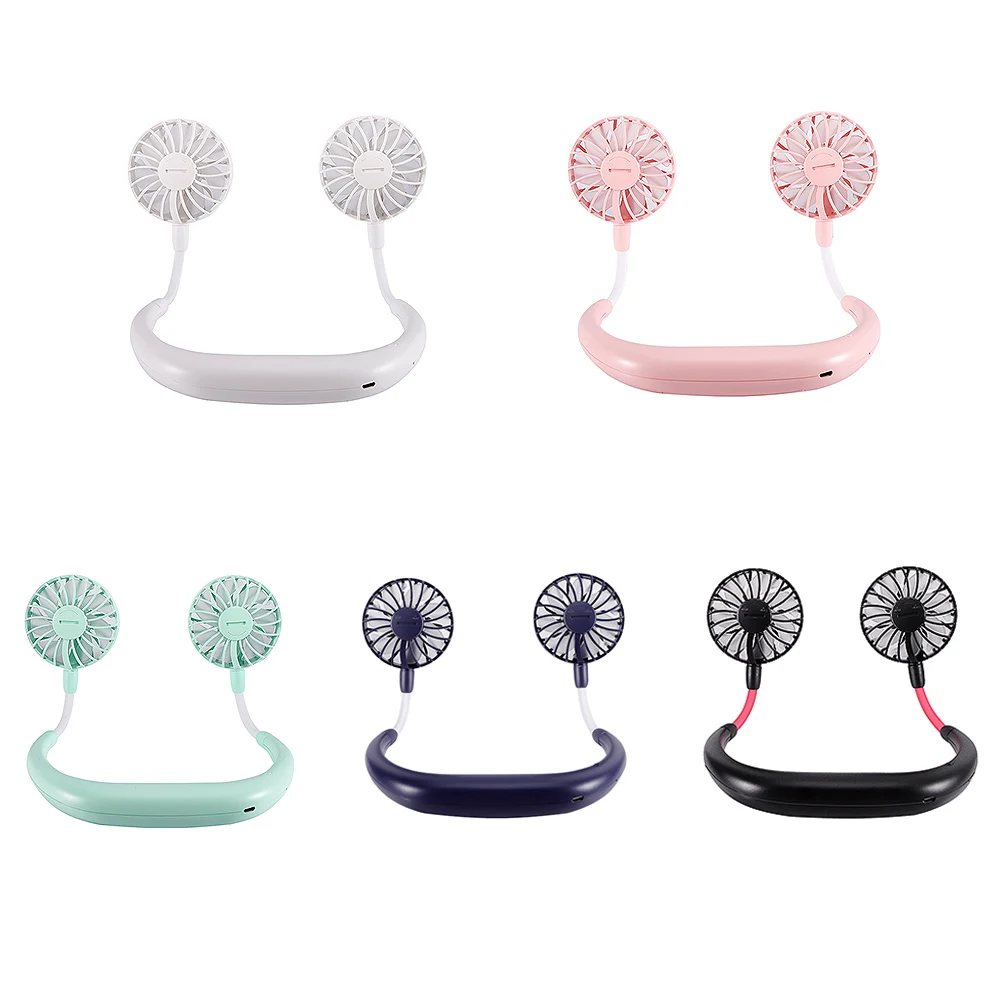 

New Mini Neck Double Fans 3 Speed Adjustable USB Rechargeable Wearable Portable Hand Free Neckband Fan for Home Office