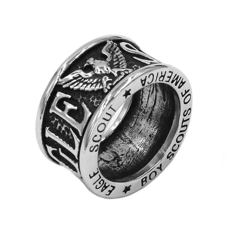 Wholesale Eagle Scout Ring Stainless Steel Jewelrys Classic Boy Scouts of America Biker Ring Military Mens Ring SWR00915A