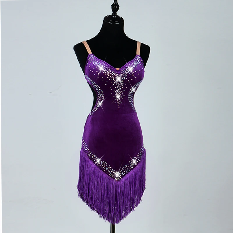 

quality womens latin competition ballroom dance dresses ladies tango samba salsa cha cha costumes dancewear adult sequin fringe