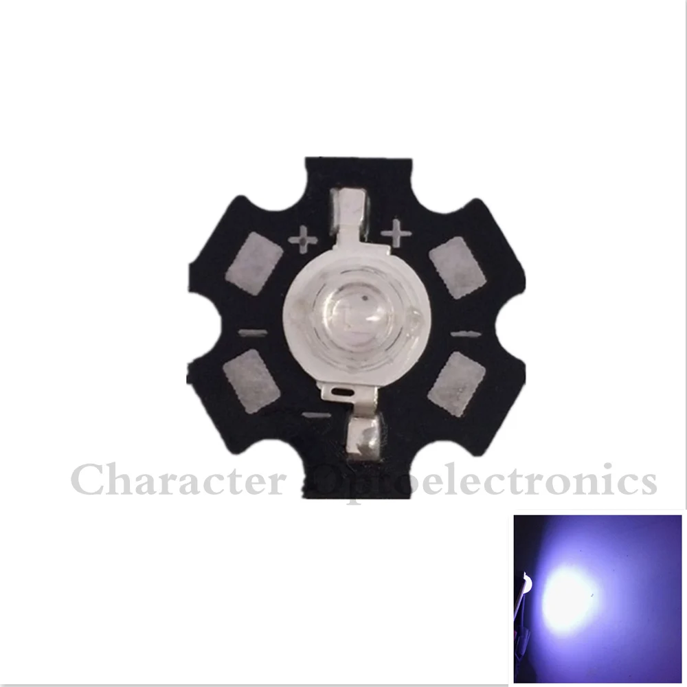 

10pcs 3W High Power LED UV Light Chip 365nm 375NM 385nm 395nm 400nm 415nm 425nm Ultra Violet with 20mm star pcb DIY