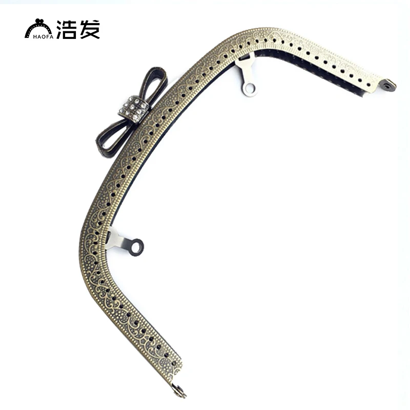 HAOFA 18cm Diamond Decoration Buckle Head Metal Purse Frame Clasp Vintage Bronze Bag Accessories  3pcs/lot Factory Direct Sale
