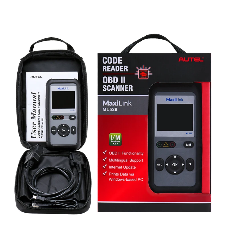 AUTEL MaxiLink ML529 Автомобильный сканер OBDII режим 6 OBD2 автомобильный диагностический инструмент eobd(система бортовой диагностики, встроенный поиск DTC Динамик ясно код ридер